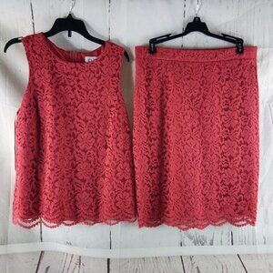 Elle Womens Size M Red Lace Sleeveless Top And Midi Skirt Set